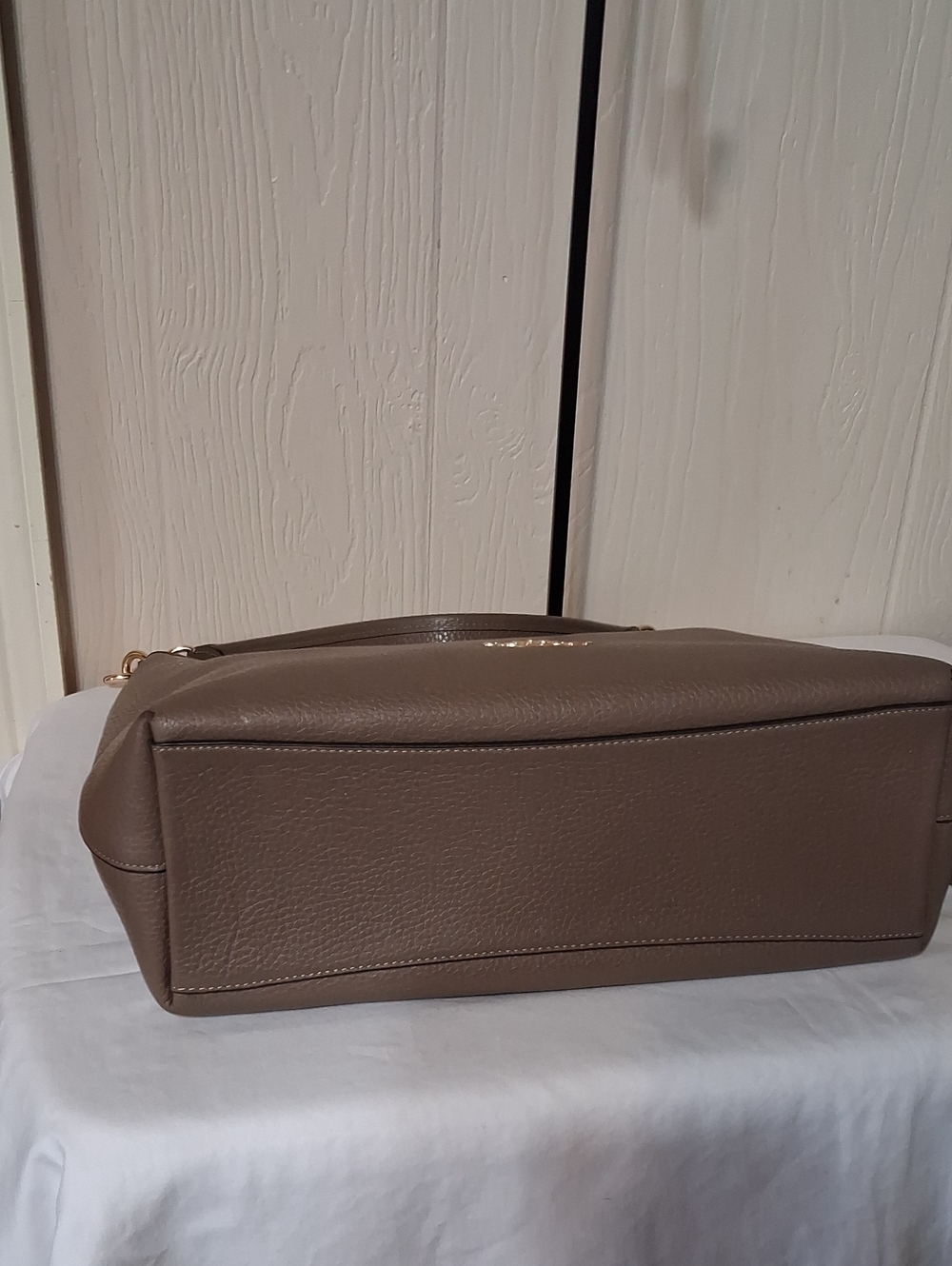 COACH Stone Color Leather Large Laurel Shoulder Bag Gold Tone Hardware - Picture 7 of 16